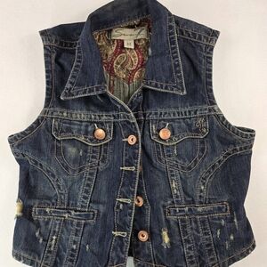 Seven7 Y2K Western Denim Vest Paisley LinSeven7 Denim Vest with Paisley Interior